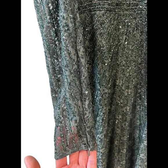 Mac Duggal Long Sleeve Beaded Lace Sequin Green Midi Cocktail Dress Sz 4 NWT - Picture 11 of 16